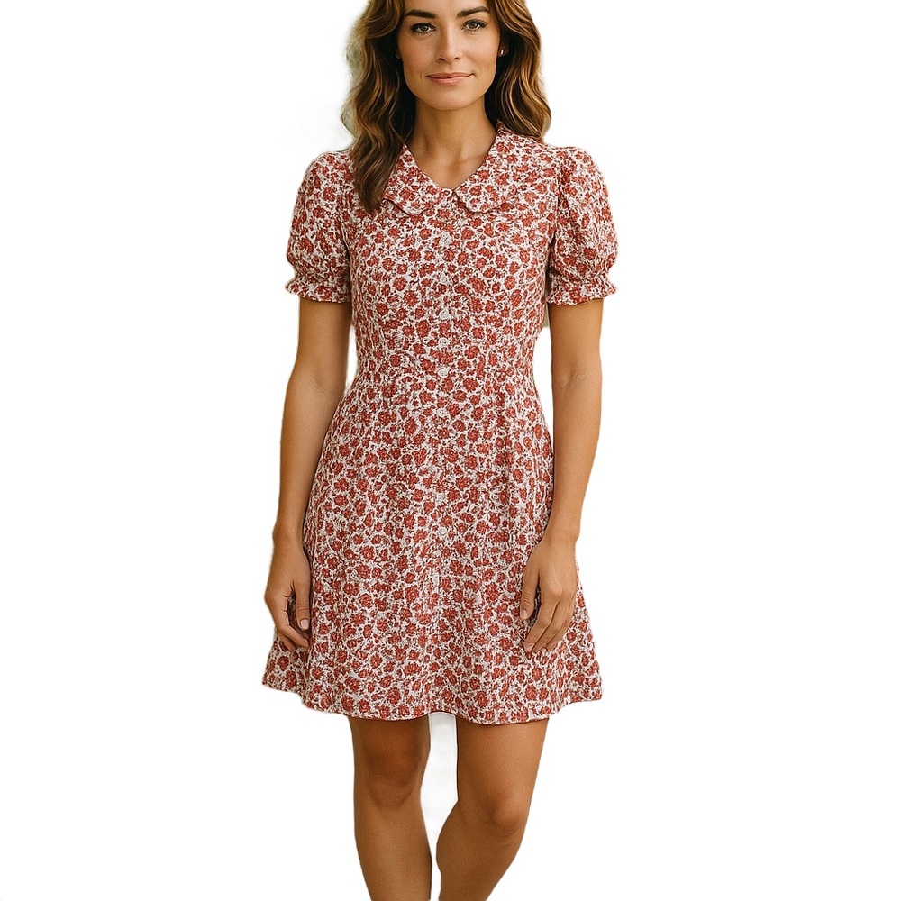 Madewell floral print purple burnt orange piccola mini button collar mini dress